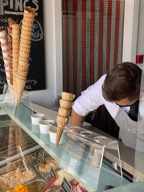 serving_homemade_gelato_llanelli_portrait serving freshly made gelato at st ellis bay ice cream gelateria llanelli