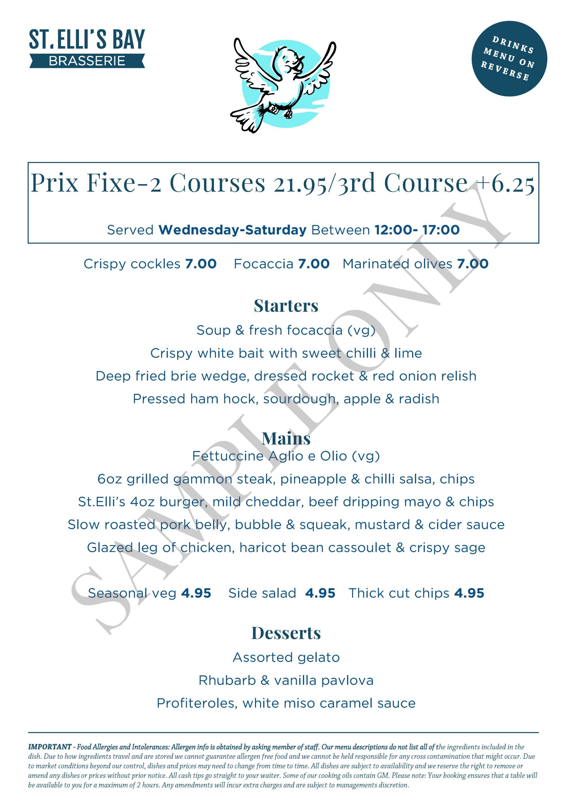ST ELLIS BAY LLANELLI prix fixe lunch menu
