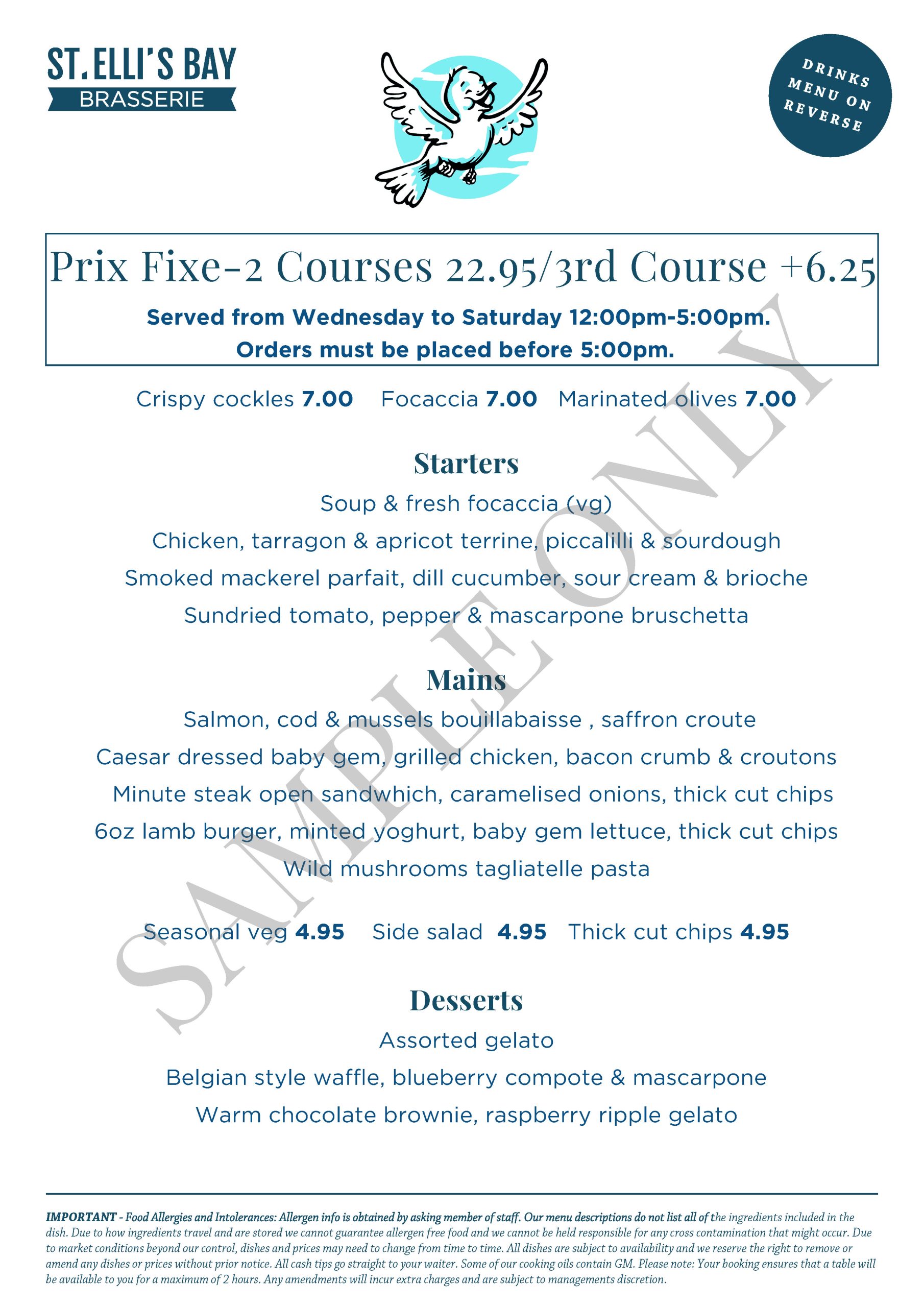 st ellis bay prix fixe menu