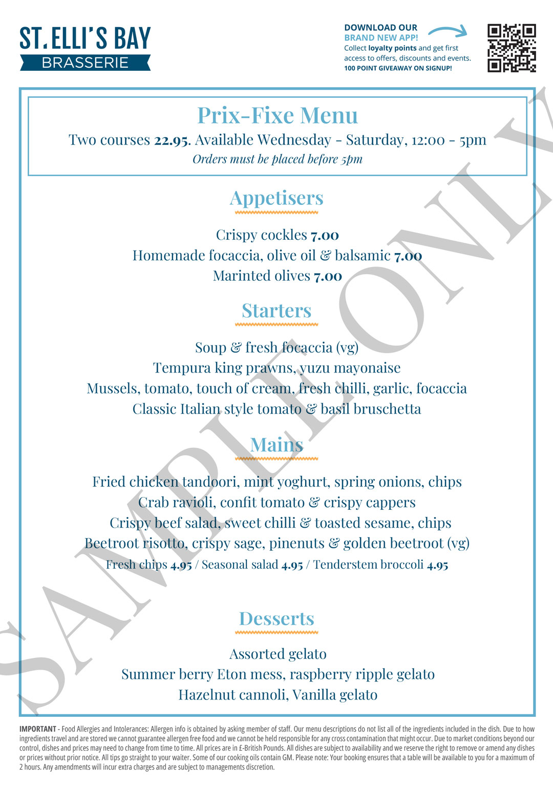 st ellis bay prix fixe menu