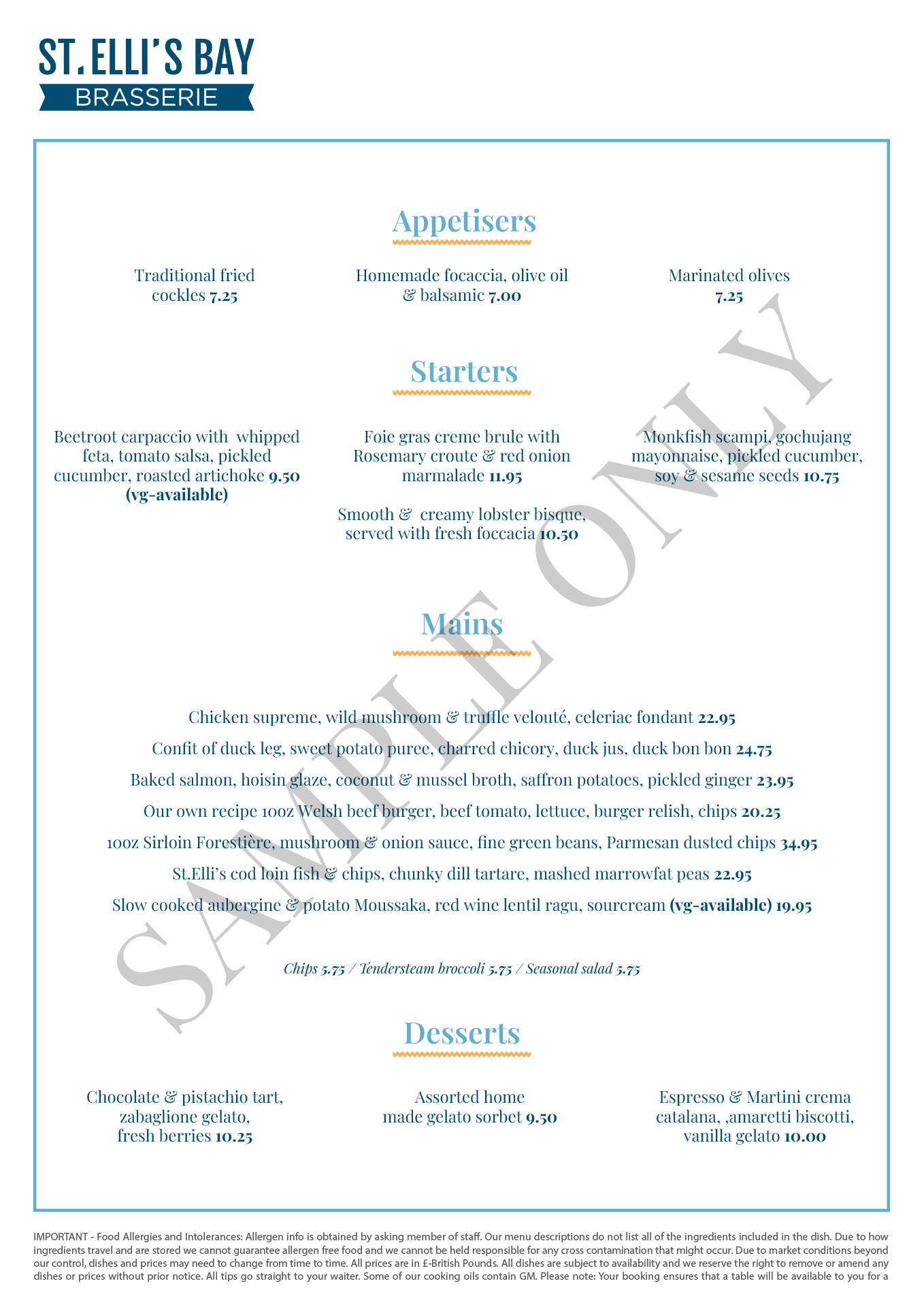 st ellis bay restaurant llanelli a la carte menu