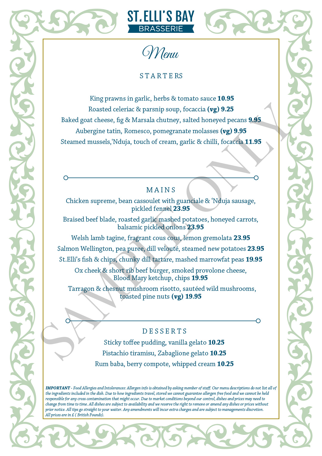 st ellis bay restaurant llanelli a la carte menu