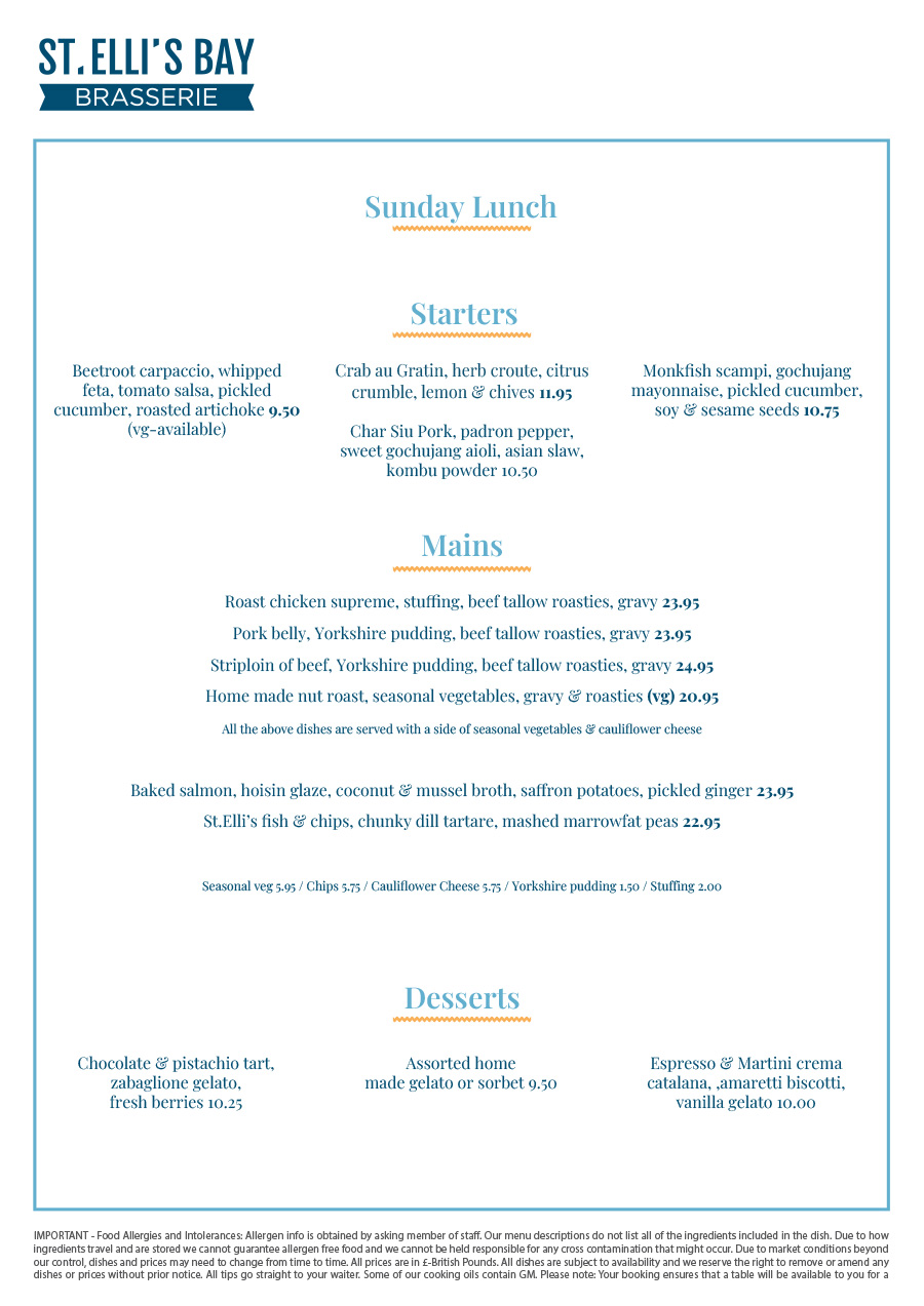 St ellis bay brasserie a la carte menu